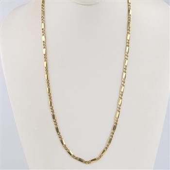 14kt Gold Flat Bar And Link Chain Necklace