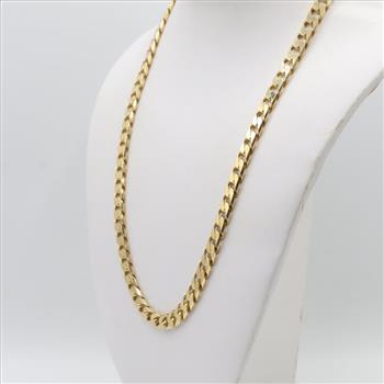 14kt Gold Flat Curb Chain Necklace -Evaluated By Our Certified Gemologist - AGS / GIA
