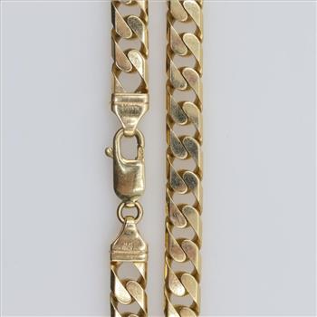 14kt Gold Flat Curb Chain Necklace -Evaluated By Our Certified Gemologist - AGS / GIA