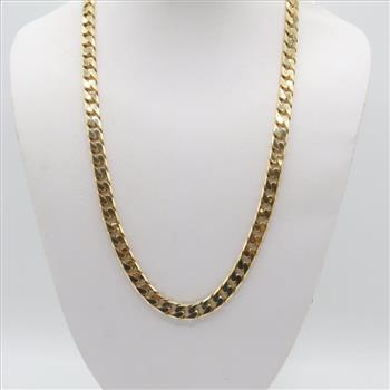 14kt Gold Flat Curb Chain Necklace -Evaluated By Our Certified Gemologist - AGS / GIA