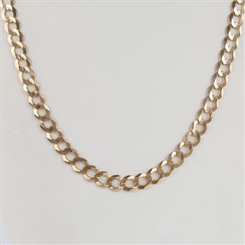 14kt Gold Flat Curb Chain Necklace-Evaluated By Our Certified Gemologist-AGS/GIA