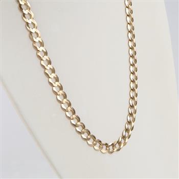14kt Gold Flat Curb Chain Necklace-Evaluated By Our Certified Gemologist-AGS/GIA