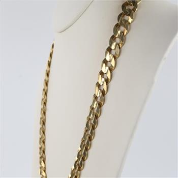 14kt Gold Flat Curb Chain Necklace-Evaluated By Our Certified Gemologist-AGS/GIA