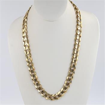 14kt Gold Flat Curb Chain Necklace-Evaluated By Our Certified Gemologist-AGS/GIA