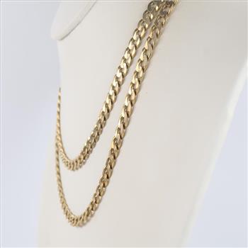 14kt Gold Flat Curb Link Chain Necklace -Evaluated By Our Certified Gemologist-AGS/GIA