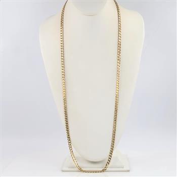 14kt Gold Flat Curb Link Chain Necklace -Evaluated By Our Certified Gemologist-AGS/GIA