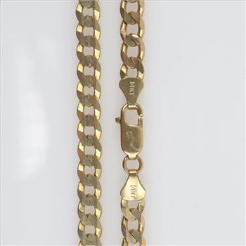 14kt Gold Flat Curb Link Chain Necklace -Evaluated By Our Certified Gemologist-AGS/GIA