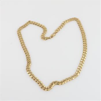 14kt Gold Flat Curb Link Chain Necklace-Evaluated By Our Certified Gemologist-AGS/GIA