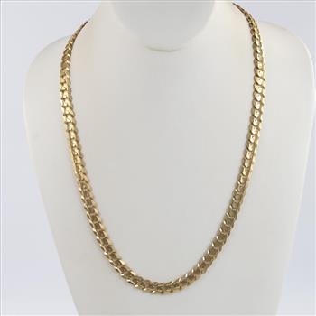 14kt Gold Flat Curb Link Chain Necklace-Evaluated By Our Certified Gemologist-AGS/GIA