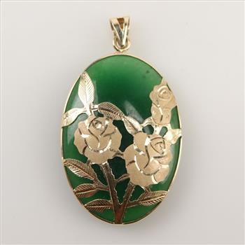 14kt Gold Flower Jadeite Pendant