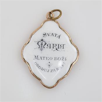14kt Gold Frame Porcelain Svata Maria Pendant