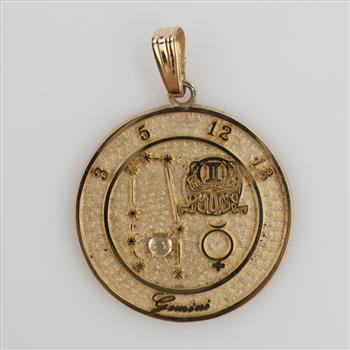 14kt Gold Gemini Clear Stone Circle Pendant