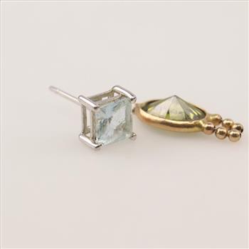 14kt Gold Green And Light Blue Stone Jewelry, 2 Pieces
