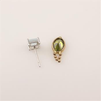 14kt Gold Green And Light Blue Stone Jewelry, 2 Pieces