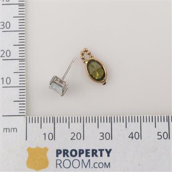 14kt Gold Green And Light Blue Stone Jewelry, 2 Pieces