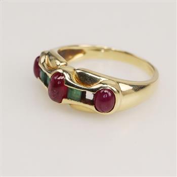14kt Gold Green And Red Stone Ring