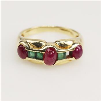 14kt Gold Green And Red Stone Ring