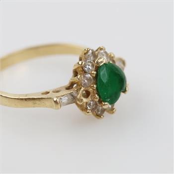 14kt Gold Green & Clear Stone Ring