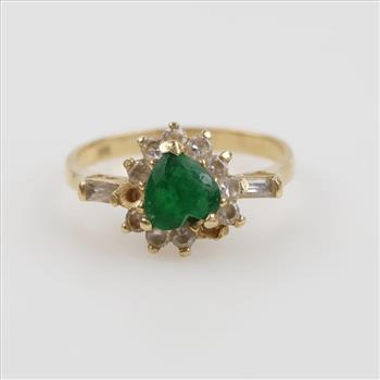 14kt Gold Green & Clear Stone Ring