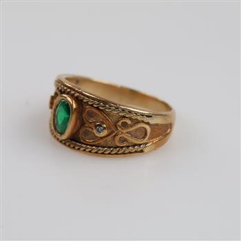 14kt Gold Green Emerald Diamond Accent Band