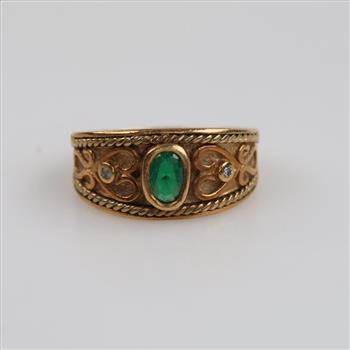 14kt Gold Green Emerald Diamond Accent Band