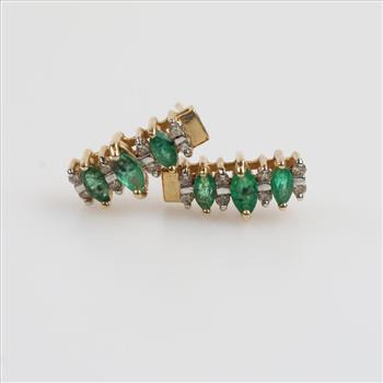14kt Gold Green Emerald Diamond Accent Earrings