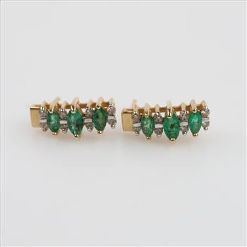 14kt Gold Green Emerald Diamond Accent Earrings