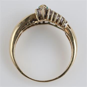 14kt Gold Green Emerald Diamond Accent Ring