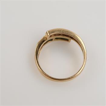 14kt Gold Green Emeralds And Diamond Accent Bypass Ring