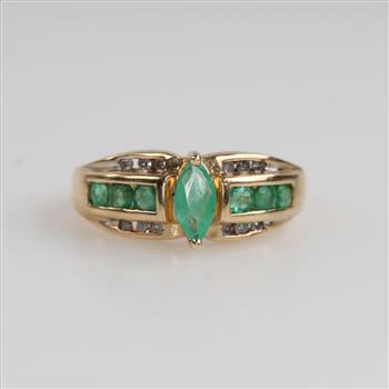 14kt Gold Green Emeralds & Diamond Accent Ring