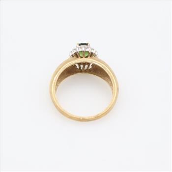 14kt Gold Green Stone Clear Stone Accent Ring