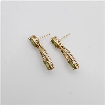 14kt Gold Green Stone Dangle Earrings