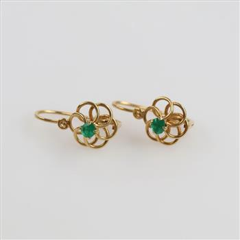 14kt Gold Green Stone Drop Earrings