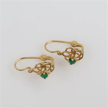 14kt Gold Green Stone Drop Earrings