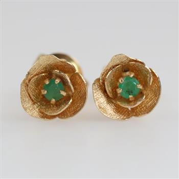 14kt Gold Green Stone Flower Earrings