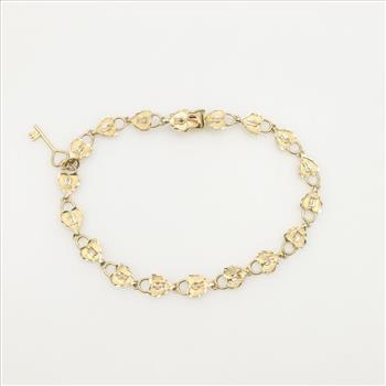 14kt Gold Heart Lock And Key Charm Bracelet