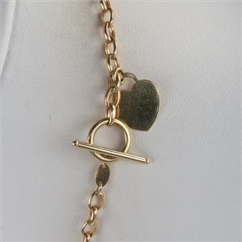 14kt Gold Heart Pendant Hollow Link Toggle Necklace