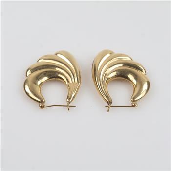 14kt Gold Hollow Asymmetrical Hoop Earrings