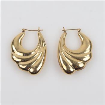14kt Gold Hollow Asymmetrical Hoop Earrings