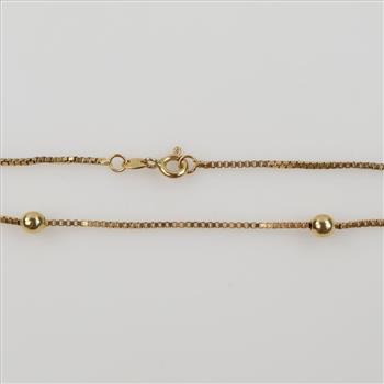14kt Gold Hollow Beaded Box Chain Anklet