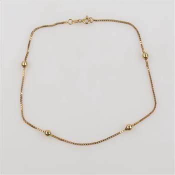 14kt Gold Hollow Beaded Box Chain Anklet
