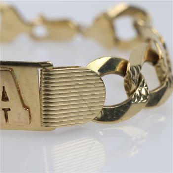 14kt Gold Hollow Curb Link Chain Name Plate Bracelet-Evaluated By Our Certified Gemologist-AGS/GIA