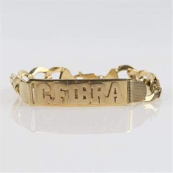 14kt Gold Hollow Curb Link Chain Name Plate Bracelet-Evaluated By Our Certified Gemologist-AGS/GIA