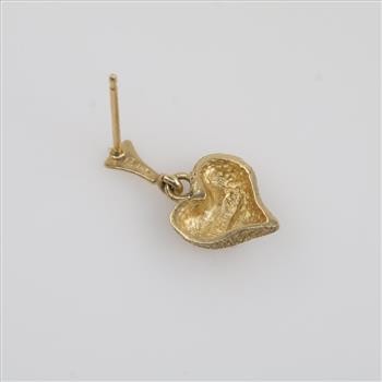 14kt Gold Hollow Dangle Heart Earring
