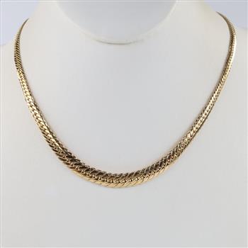 14kt Gold Hollow Graduated Herringbone Chain Necklace