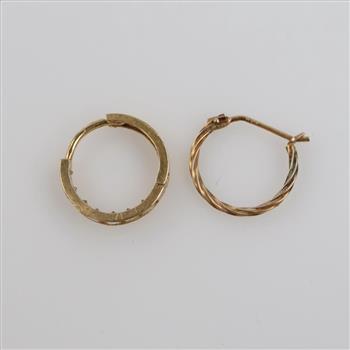 14kt Gold Hollow Hoop Mismatched Earrings