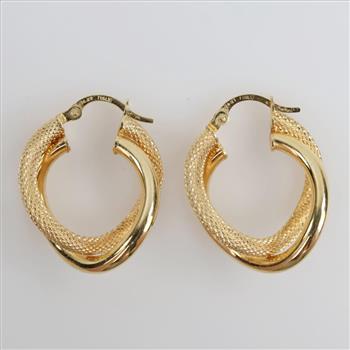 14kt Gold Hollow Hoop Twisted Earrings