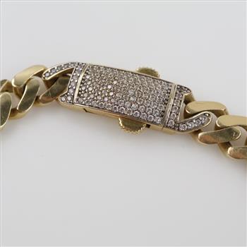 14kt Gold Hollow Link CZ Stone Clasp Bracelet
