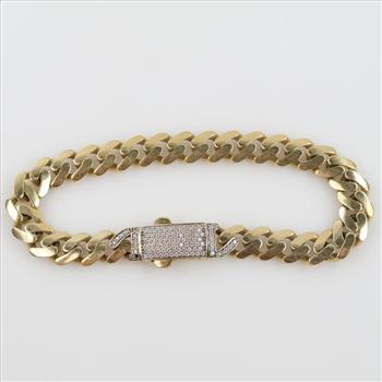 14kt Gold Hollow Link CZ Stone Clasp Bracelet