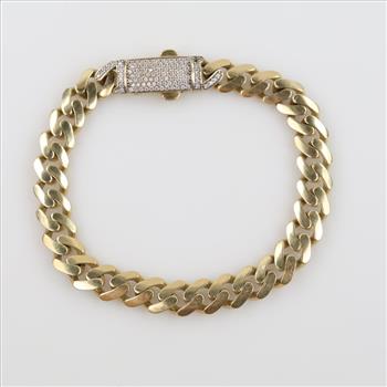 14kt Gold Hollow Link CZ Stone Clasp Bracelet